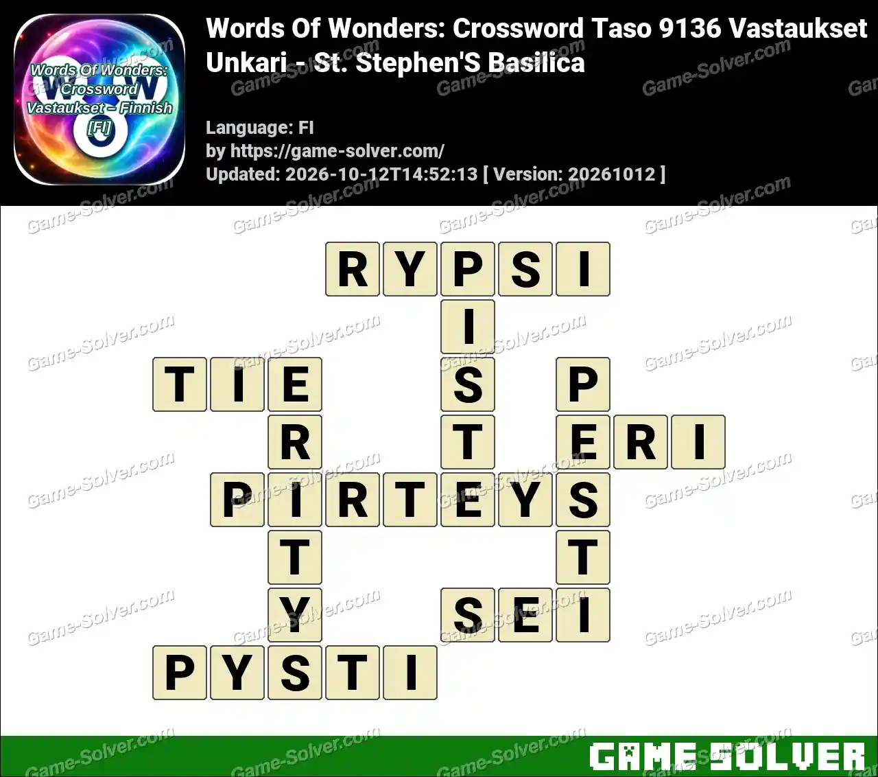 Words Of Wonders: Crossword Taso 9136 Vastaukset – Unkari – St. Stephen’S Basilica
